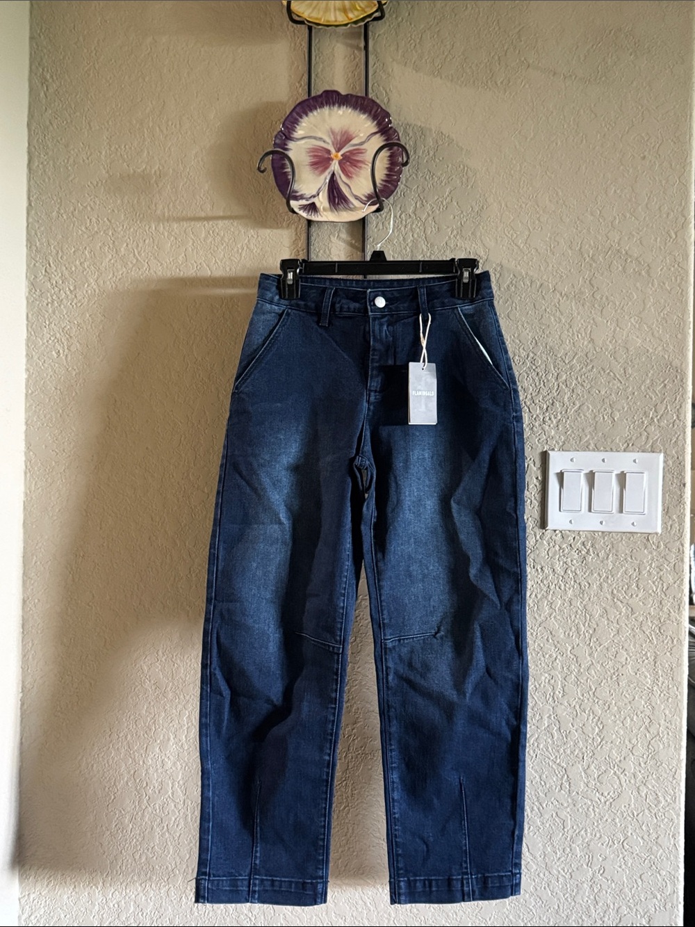 NWT Flamingals SZ Xs Dark Blue Women's Jeans waist 13” Rise 10” inseam 27”